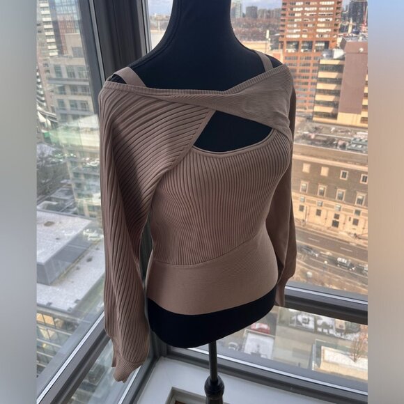 🆕 NICHOLAS 🧿 NWT Allison layered ribbed-knit top in Mushroom - SIZE M - Picture 4 of 12